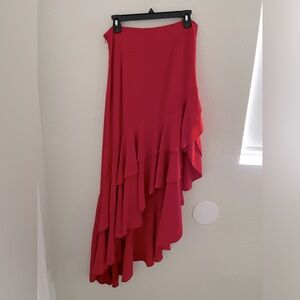 Asymmetrical red skirt with ruffles